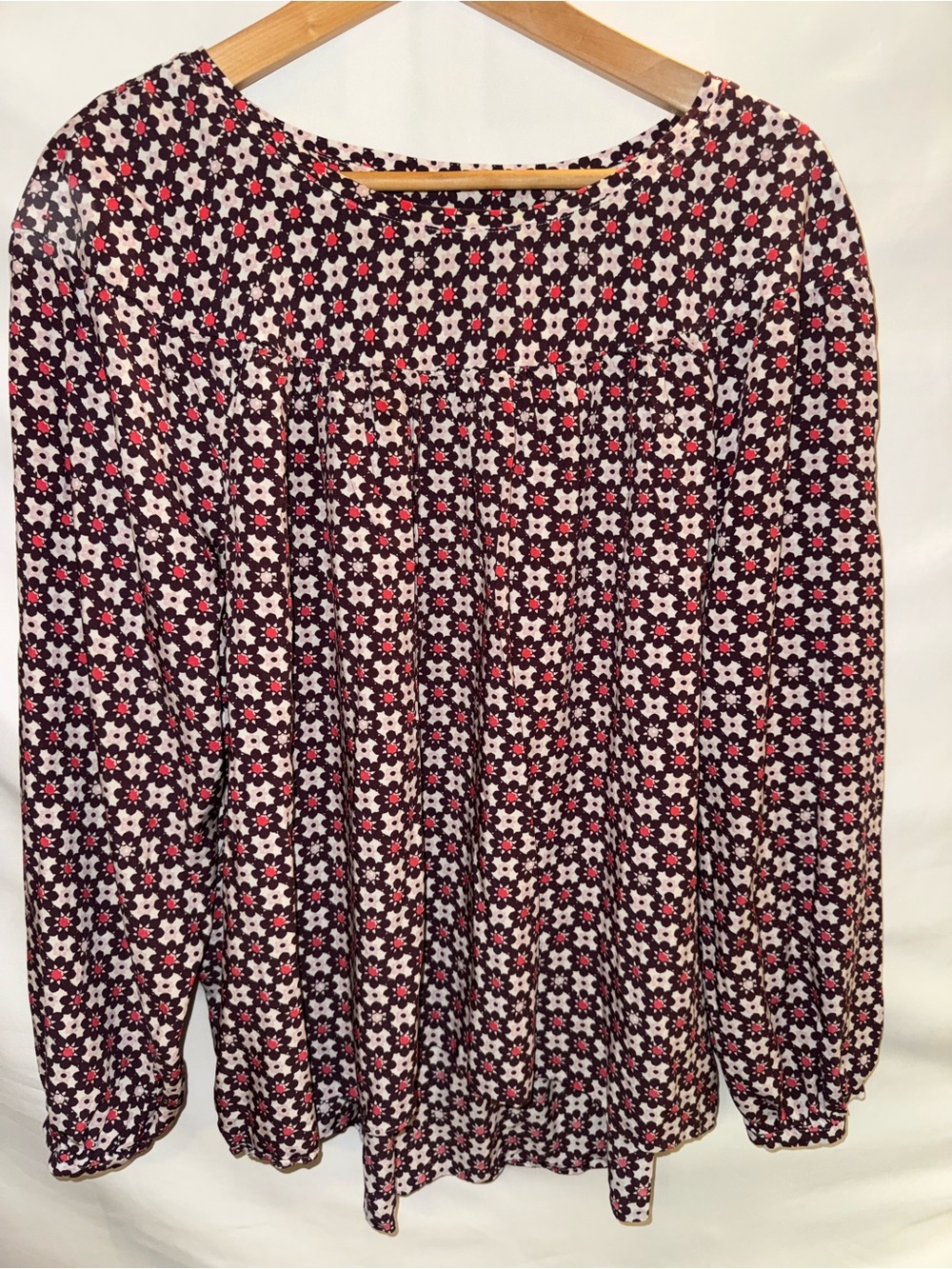 Loft Women's Plum and Pink Floral Print Long-Sleeve Top XL